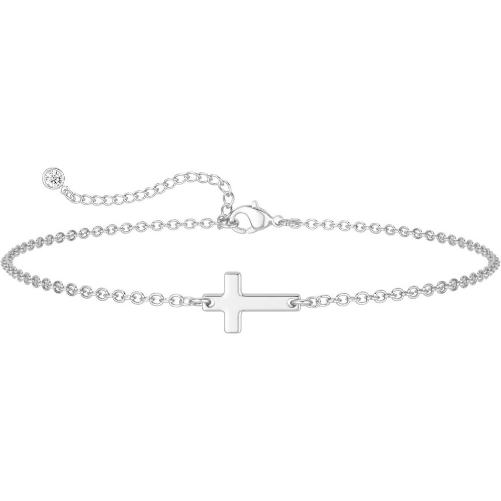 925 Sterling Silver CZ Bracelet - Cross Bracelet Silver